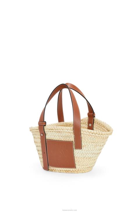 Loewe Small Basket bag in palm leaf and calfskin 688V20 Women Natural/Tan