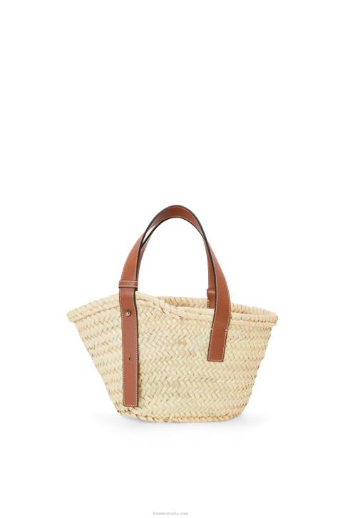 Loewe Small Basket bag in palm leaf and calfskin 688V20 Women Natural/Tan