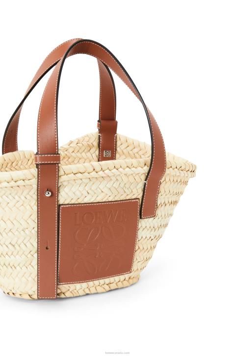Loewe Small Basket bag in palm leaf and calfskin 688V20 Women Natural/Tan