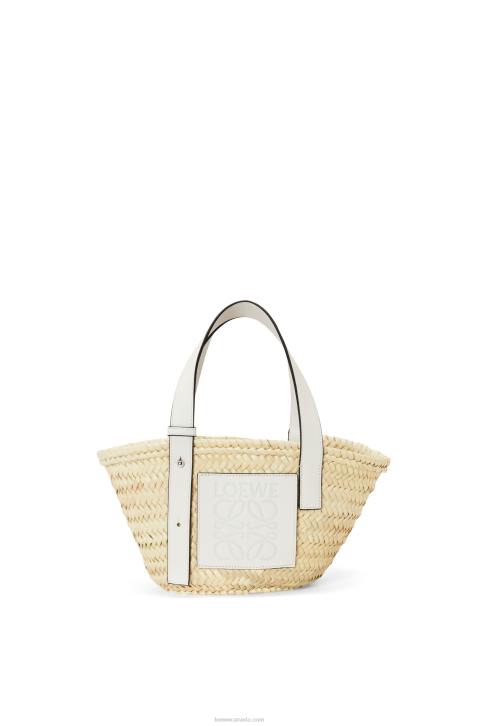 Loewe Small Basket bag in palm leaf and calfskin 688V48 Women Natural/White