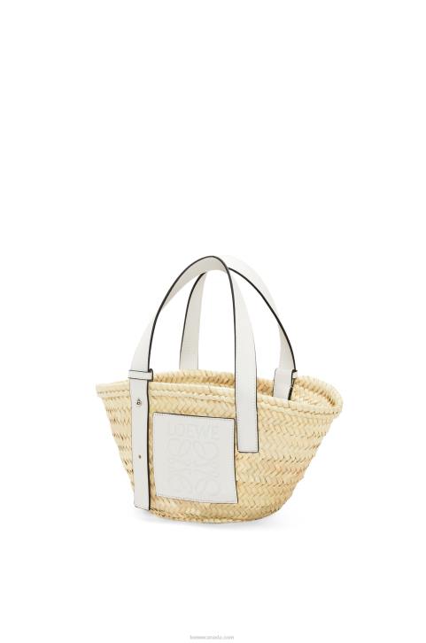 Loewe Small Basket bag in palm leaf and calfskin 688V48 Women Natural/White