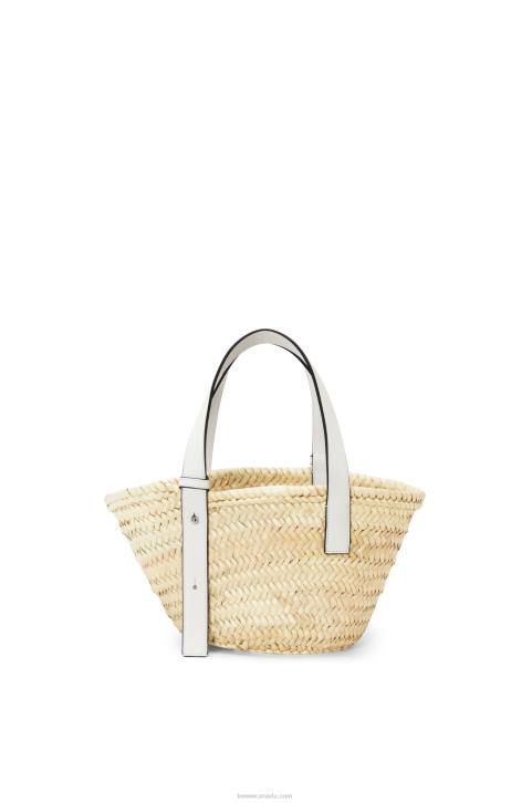Loewe Small Basket bag in palm leaf and calfskin 688V48 Women Natural/White
