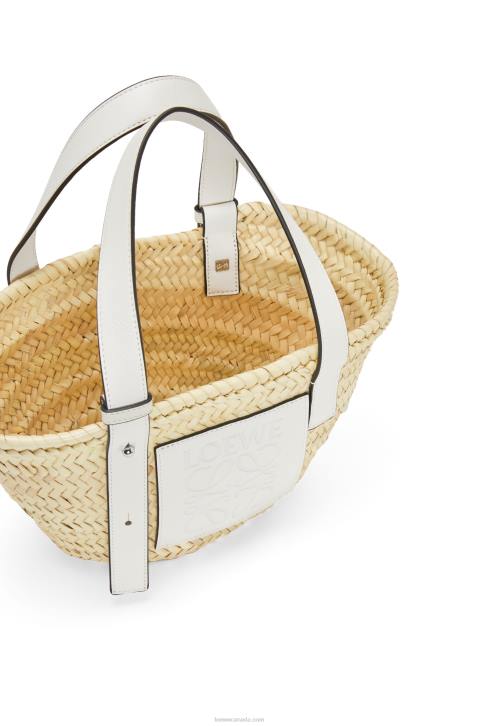 Loewe Small Basket bag in palm leaf and calfskin 688V48 Women Natural/White
