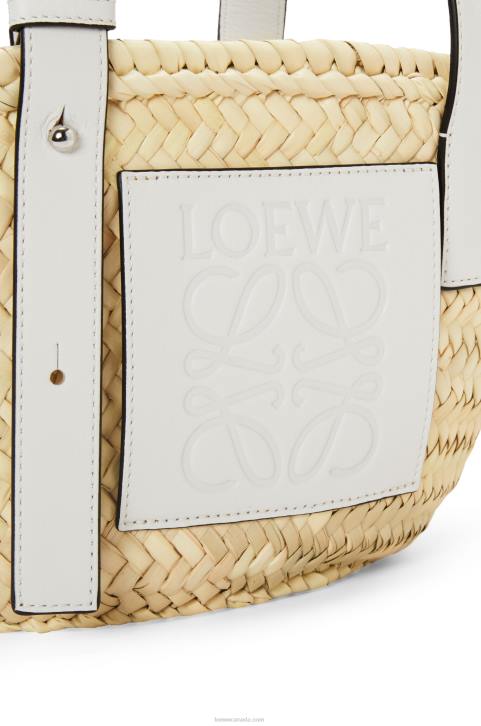 Loewe Small Basket bag in palm leaf and calfskin 688V48 Women Natural/White
