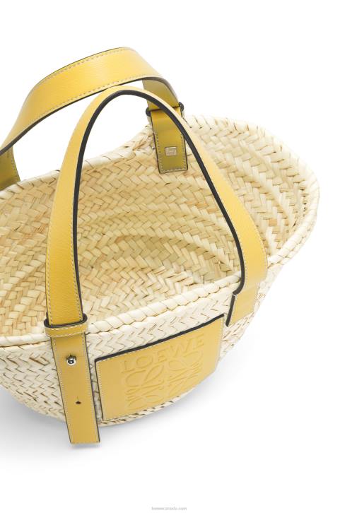 Loewe Small Basket bag in palm leaf and calfskin 688V50 Women Dark Yellow