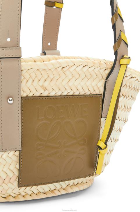 Loewe Small Basket bag in palm leaf with a braided handle in calfskin 688V5 Women Olive/Sand