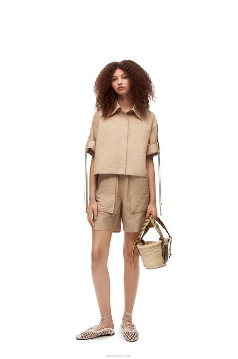 Loewe Small Basket bag in palm leaf with a braided handle in calfskin 688V5 Women Olive/Sand