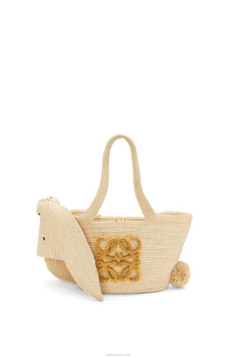 Loewe Small Bunny Basket bag in raffia and calfskin 688V78 Women Natural