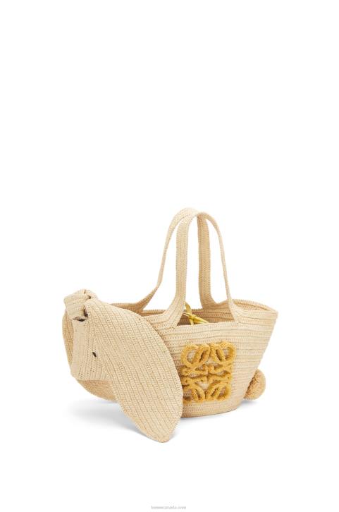 Loewe Small Bunny Basket bag in raffia and calfskin 688V78 Women Natural