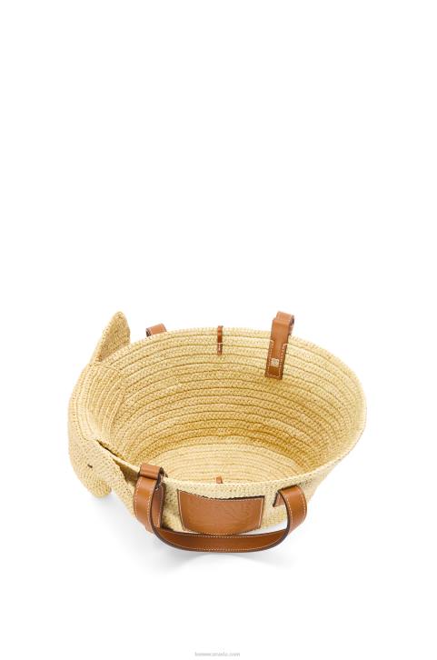 Loewe Small Elephant Basket bag in raffia and calfskin 688V79 Women Natural/Tan