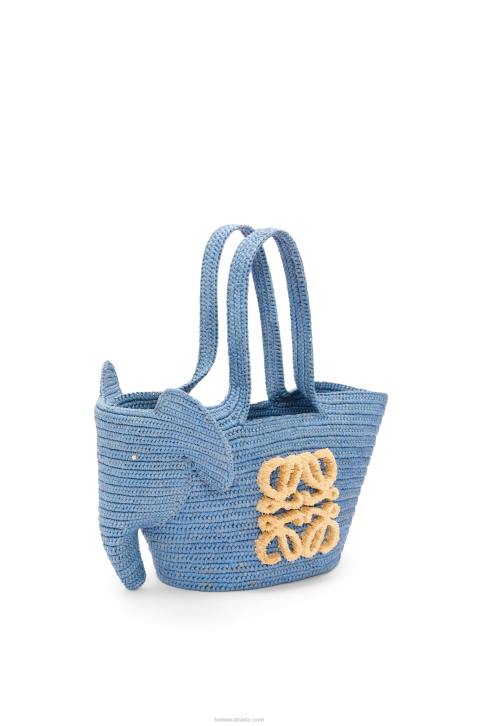 Loewe Small Elephant basket bag in raffia 688V77 Women Denim Blue
