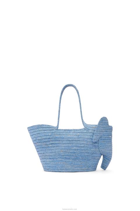 Loewe Small Elephant basket bag in raffia 688V77 Women Denim Blue