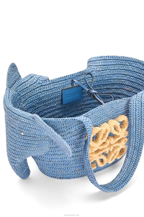 Loewe Small Elephant basket bag in raffia 688V77 Women Denim Blue