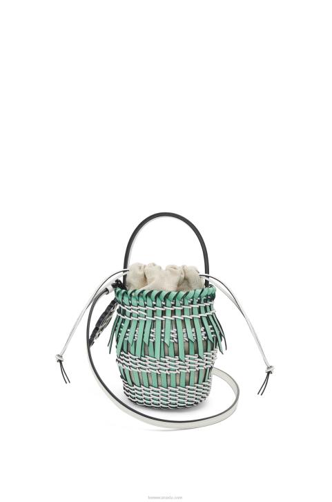Loewe Small Fringe Bucket bag in calfskin 688V87 Women Fresh Mint/Soft White