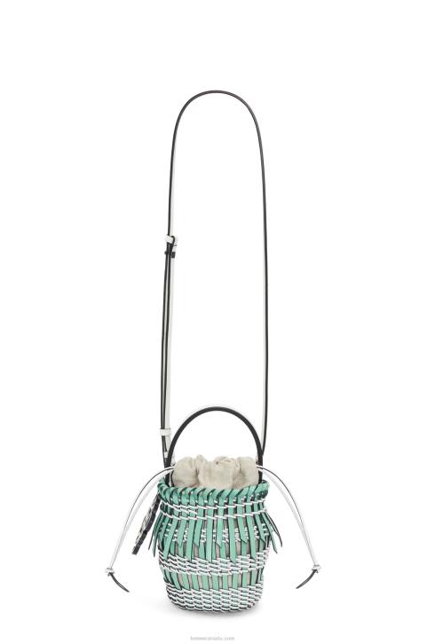 Loewe Small Fringe Bucket bag in calfskin 688V87 Women Fresh Mint/Soft White