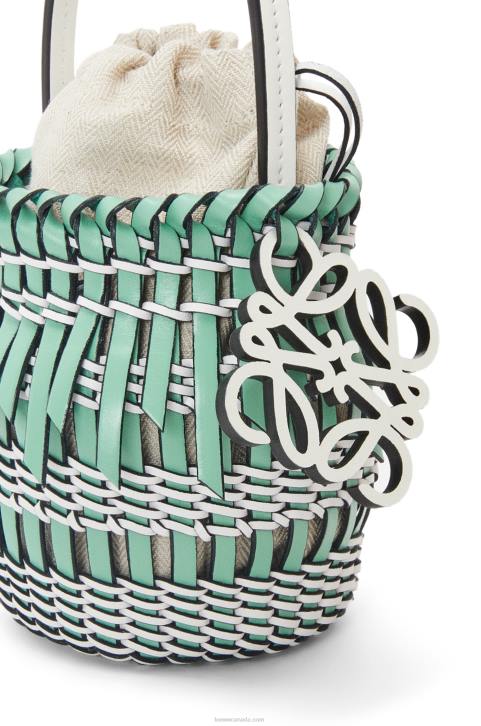Loewe Small Fringe Bucket bag in calfskin 688V87 Women Fresh Mint/Soft White