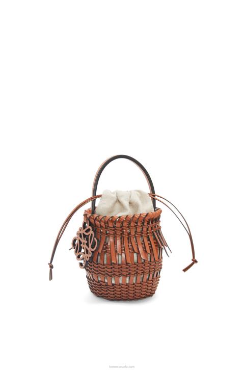 Loewe Small Fringe Bucket bag in calfskin 688V89 Women Tan