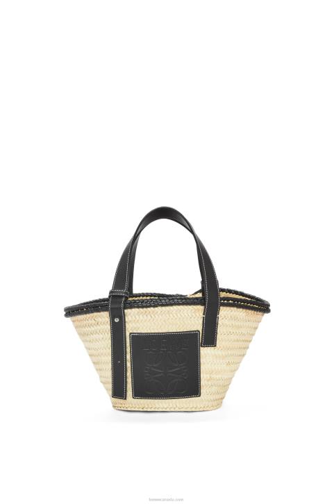 Loewe Small Inlay Basket bag in palm leaf and calfskin 688V28 Women Natural/Black
