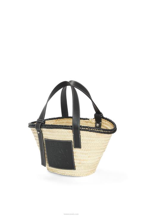Loewe Small Inlay Basket bag in palm leaf and calfskin 688V28 Women Natural/Black