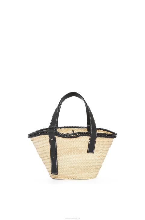 Loewe Small Inlay Basket bag in palm leaf and calfskin 688V28 Women Natural/Black