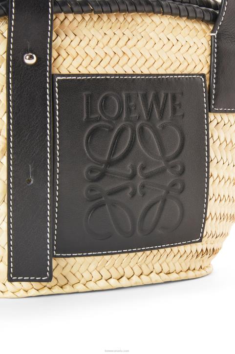 Loewe Small Inlay Basket bag in palm leaf and calfskin 688V28 Women Natural/Black