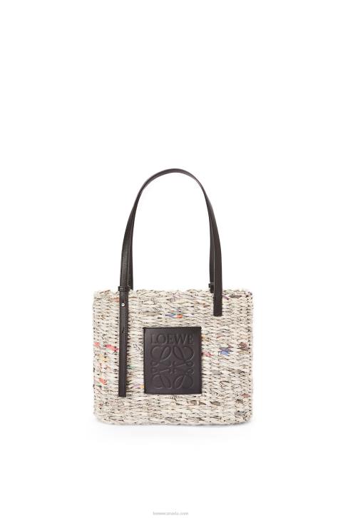 Loewe Small Newspaper Square Basket bag in paper and calfskin 688V100 Women Black/Multicolor