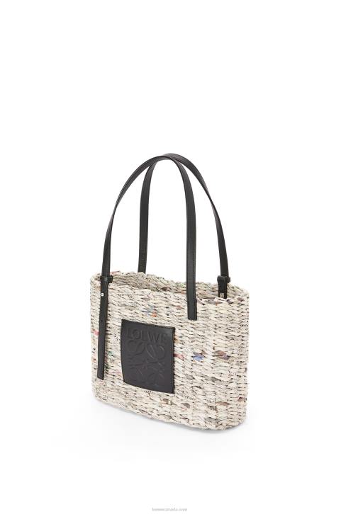 Loewe Small Newspaper Square Basket bag in paper and calfskin 688V100 Women Black/Multicolor