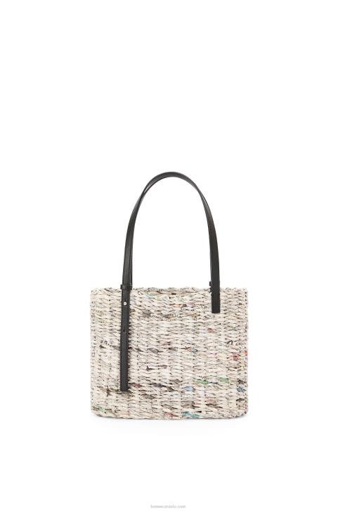 Loewe Small Newspaper Square Basket bag in paper and calfskin 688V100 Women Black/Multicolor