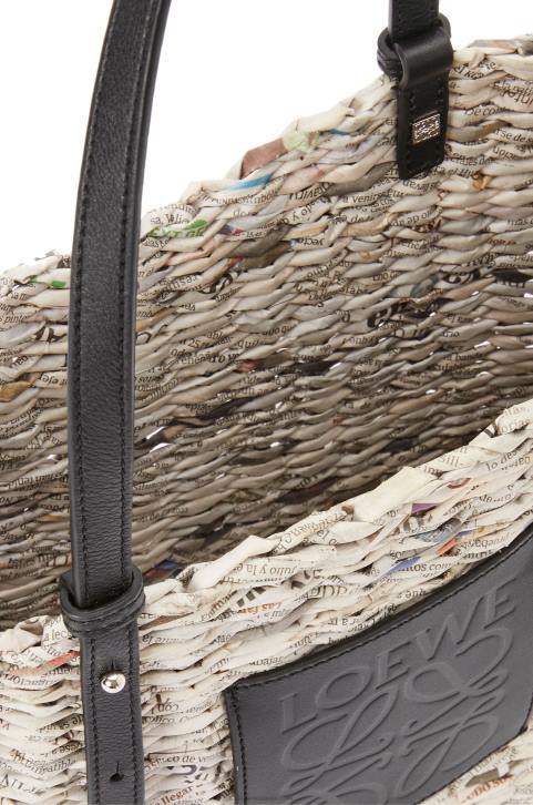 Loewe Small Newspaper Square Basket bag in paper and calfskin 688V100 Women Black/Multicolor