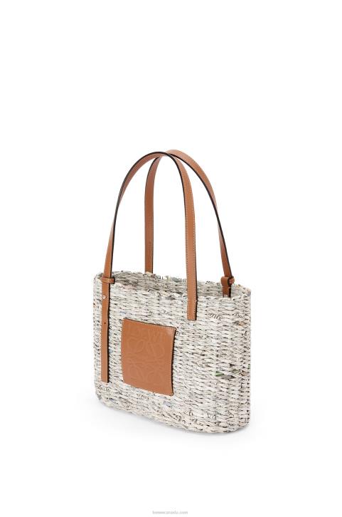 Loewe Small Newspaper Square Basket bag in paper and calfskin 688V101 Women Tan/Multicolor