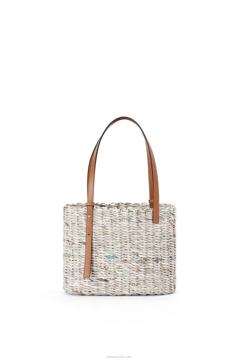 Loewe Small Newspaper Square Basket bag in paper and calfskin 688V101 Women Tan/Multicolor