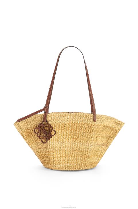 Loewe Small Shell Basket bag in elephant grass and calfskin 688V62 Women Natural/Pecan