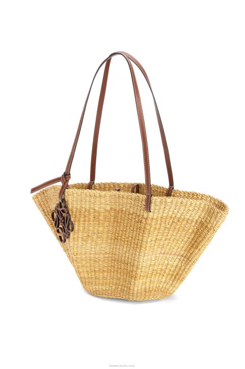 Loewe Small Shell Basket bag in elephant grass and calfskin 688V62 Women Natural/Pecan