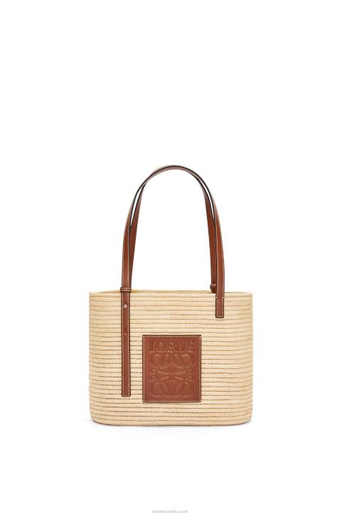 Loewe Small Square Basket bag in raffia and calfskin 688V46 Women Natural/Pecan