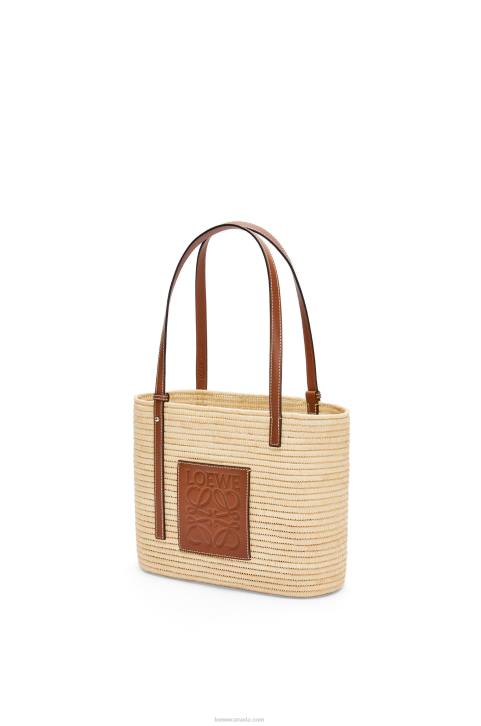 Loewe Small Square Basket bag in raffia and calfskin 688V46 Women Natural/Pecan