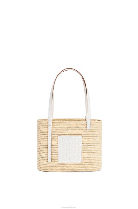 Loewe Small Square Basket bag in raffia and calfskin 688V47 Women Natural/White