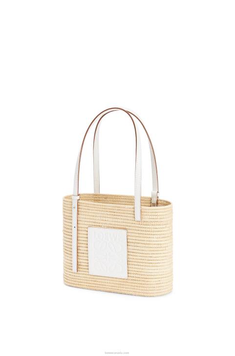 Loewe Small Square Basket bag in raffia and calfskin 688V47 Women Natural/White