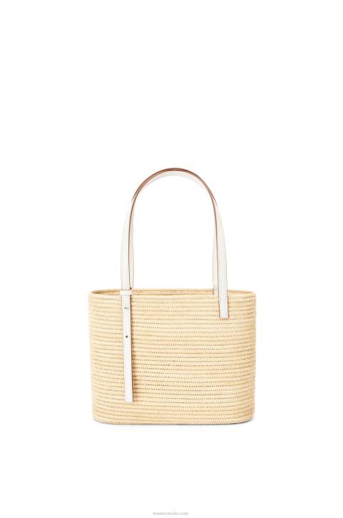 Loewe Small Square Basket bag in raffia and calfskin 688V47 Women Natural/White