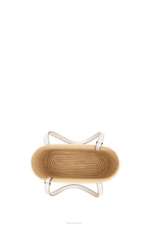 Loewe Small Square Basket bag in raffia and calfskin 688V47 Women Natural/White