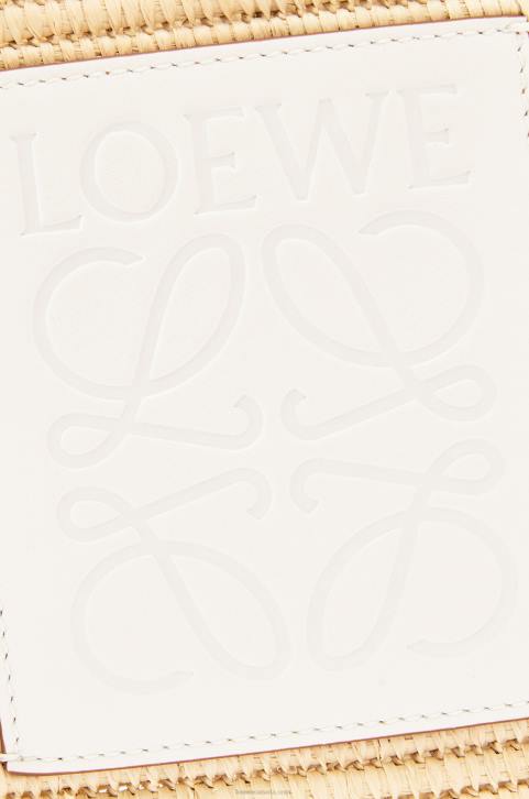 Loewe Small Square Basket bag in raffia and calfskin 688V47 Women Natural/White