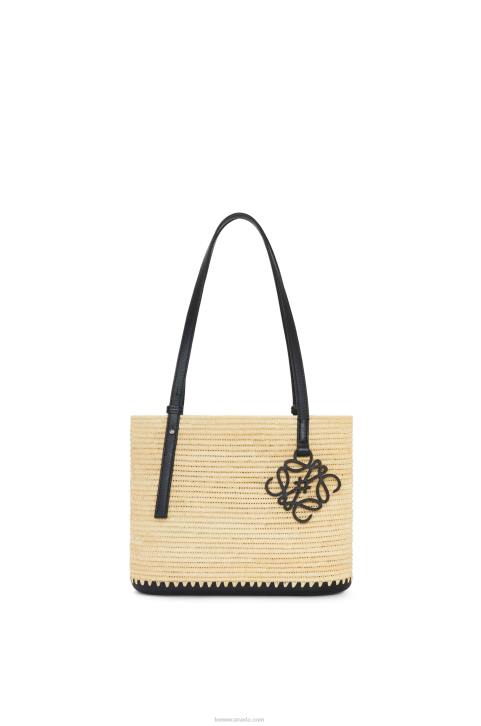 Loewe Small Square Basket bag in raffia and rubber 688V45 Women Natural/Black