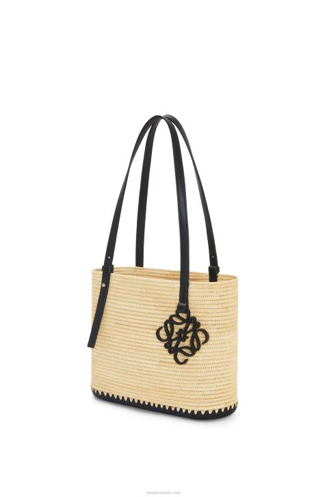 Loewe Small Square Basket bag in raffia and rubber 688V45 Women Natural/Black