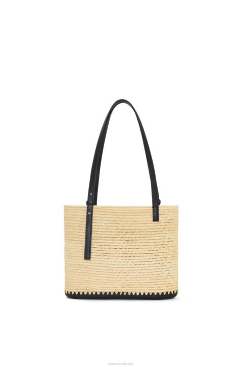 Loewe Small Square Basket bag in raffia and rubber 688V45 Women Natural/Black