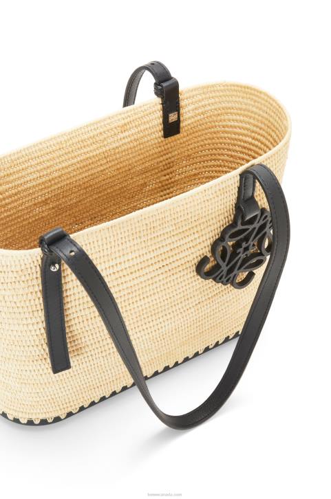 Loewe Small Square Basket bag in raffia and rubber 688V45 Women Natural/Black