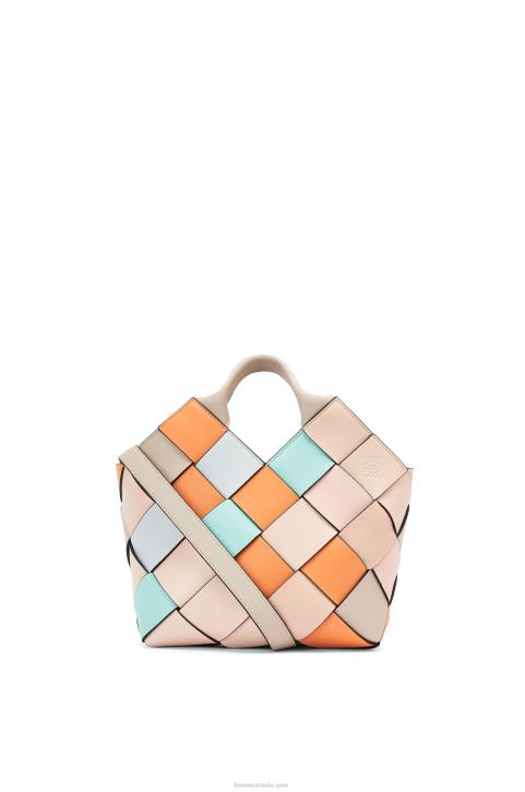 Loewe Small Surplus Leather Woven basket bag in calfskin 688V105 Women Apricot/Gold