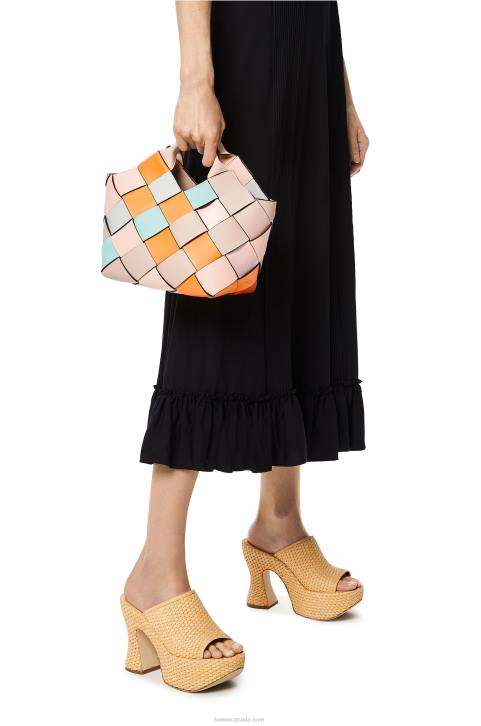 Loewe Small Surplus Leather Woven basket bag in calfskin 688V105 Women Apricot/Gold