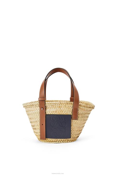 Loewe Small basket bag in palm leaf and calfskin 688V81 Women Natural/Ocean