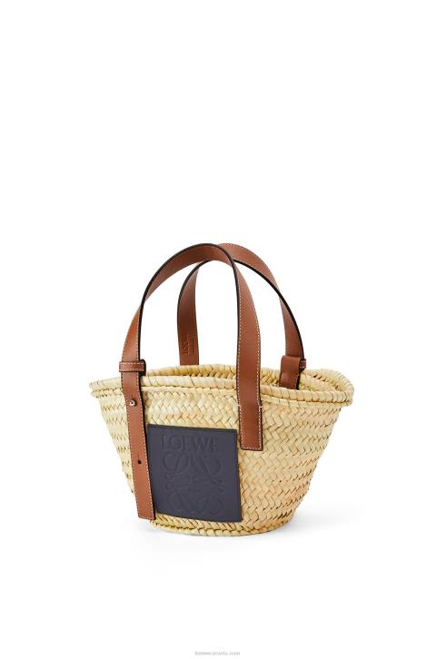 Loewe Small basket bag in palm leaf and calfskin 688V81 Women Natural/Ocean