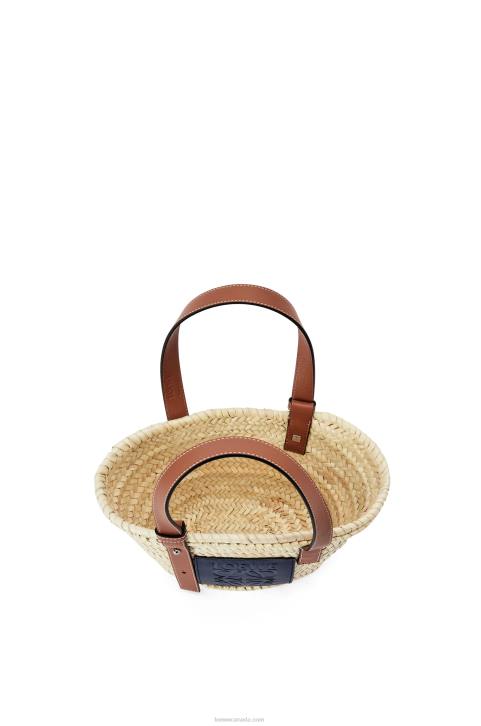 Loewe Small basket bag in palm leaf and calfskin 688V81 Women Natural/Ocean