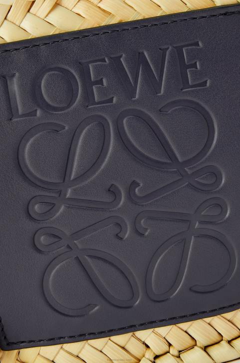 Loewe Small basket bag in palm leaf and calfskin 688V81 Women Natural/Ocean